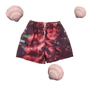 Youth Boys Swim Trunks B. Split Red Green Polyester XL Drawstring Lined Pocket